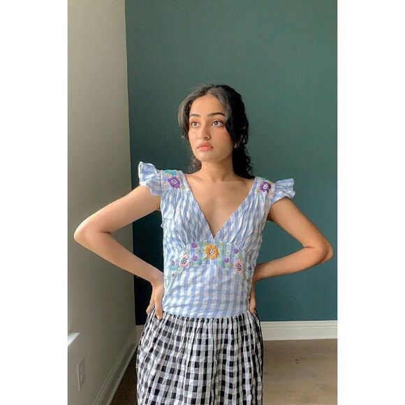 NWT FREE PEOPLE X TACH Sz XS ILENA EMBROIDERED GINGHAM PRINTED DRESS - Picture 6 of 6